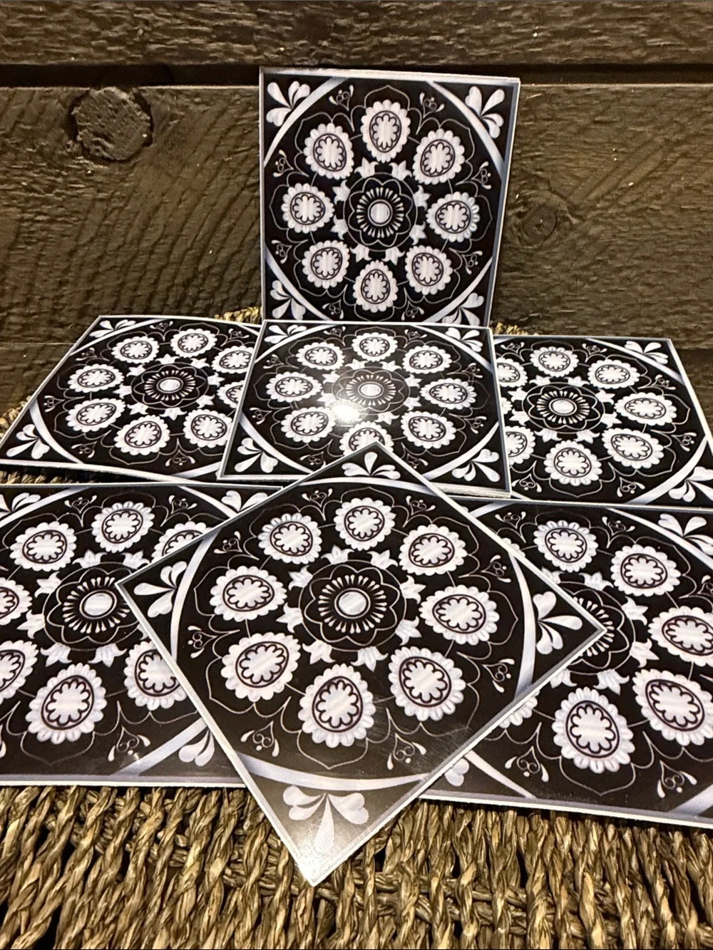 Set of 15 Black & White Mandala Decorative Tiles Peel & Stick Art Decals 4